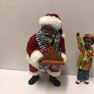 Clothtique Possible Dreams 9" tall, Kwanzaa  African man, boy, Kinara,  Santa